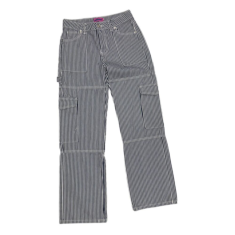 edikted Railroad Stripe Out Cargo Pant Small Blue White Carpenter